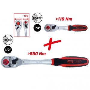 935.0002 RATCHET SET, 2PCS 1/4 + 1/2